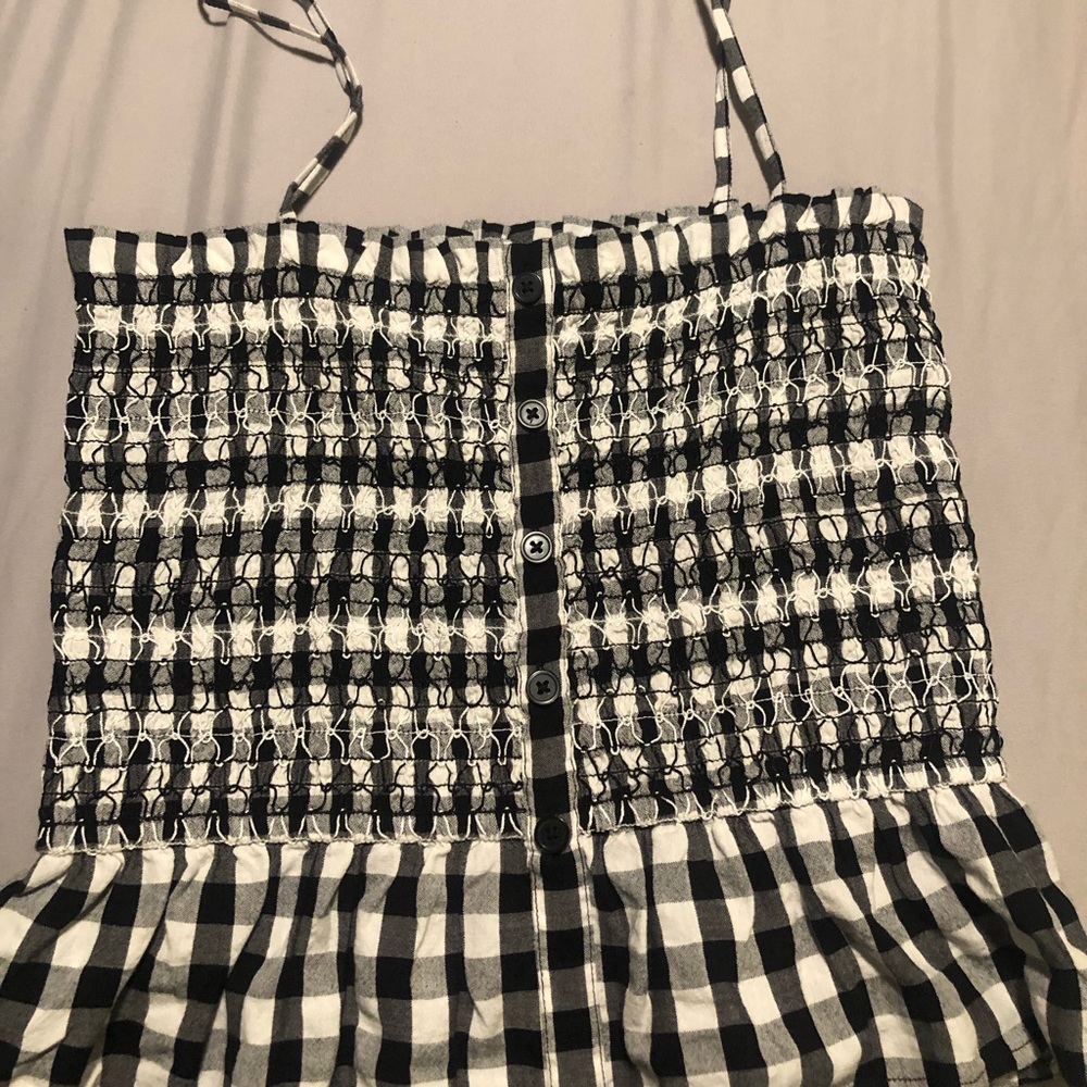 NWOT smocked gingham print tie strap top